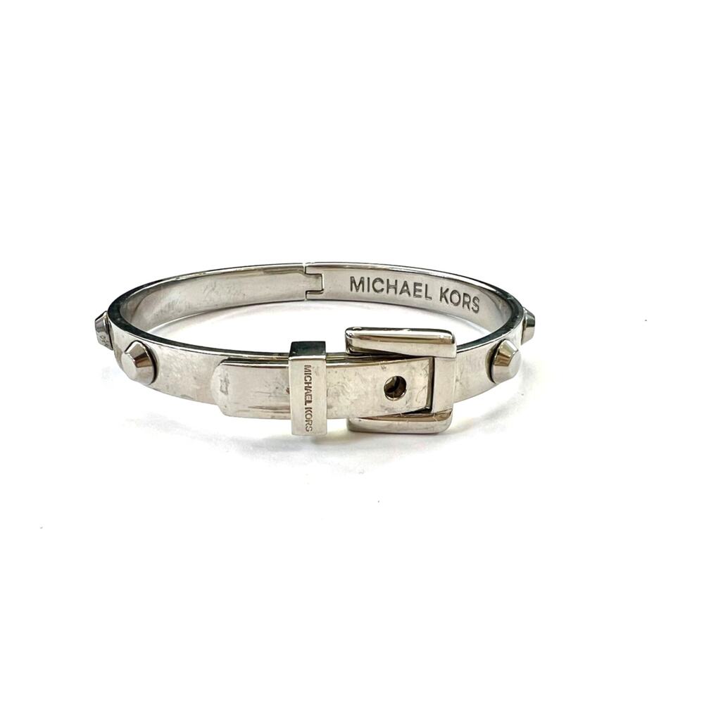Michael Kors Silver-Tone Astor Studded Buckle Bangle Bracelet
